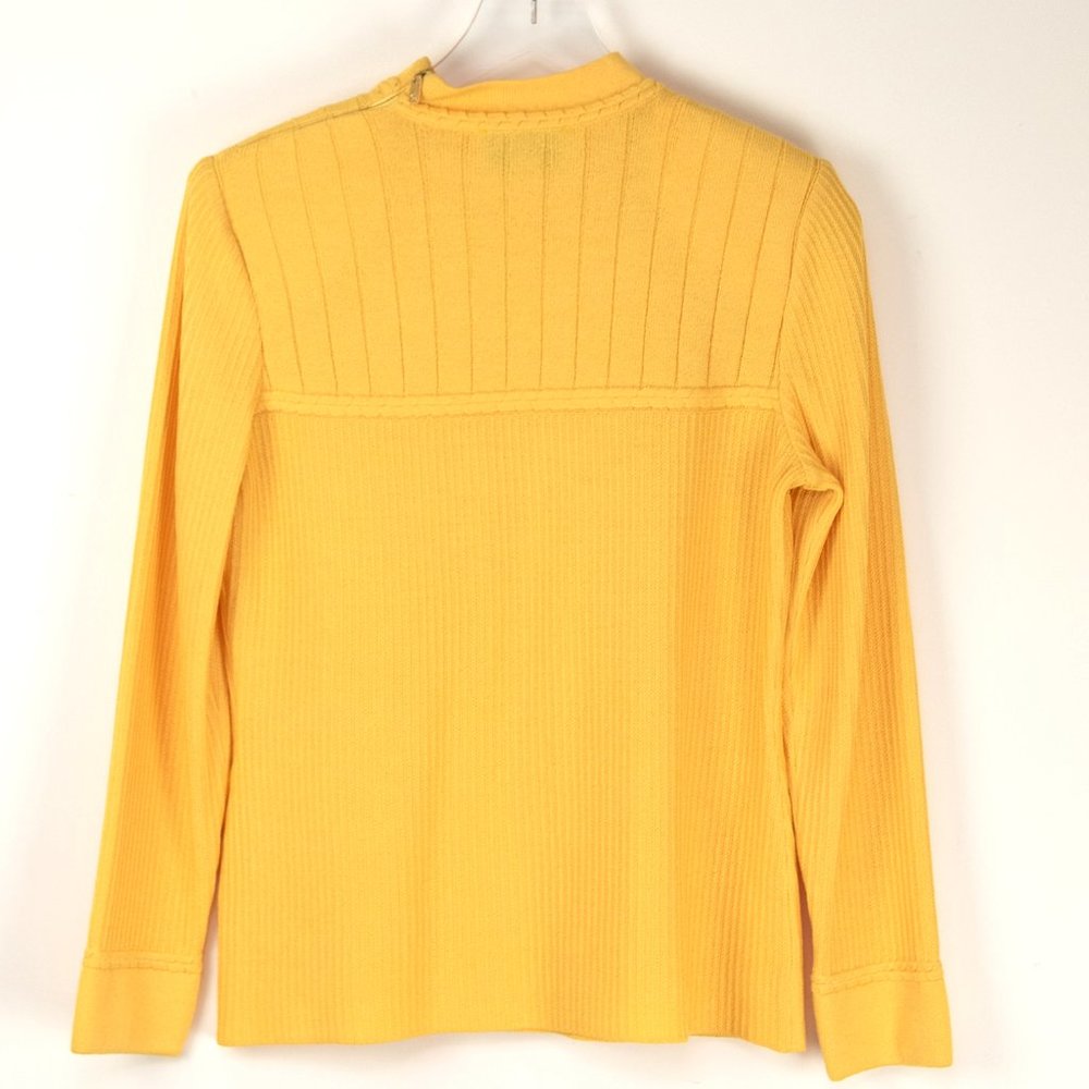 Vintage St. John Marie Gray Sweater Santana Knit Mock Neck Yellow Size Small - Picture 2 of 7